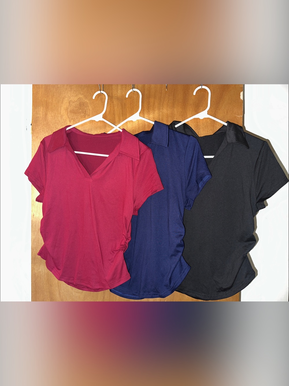 SHEIN Red, Blue, and Black Collared V-Neck Crop Tops - Set of 3